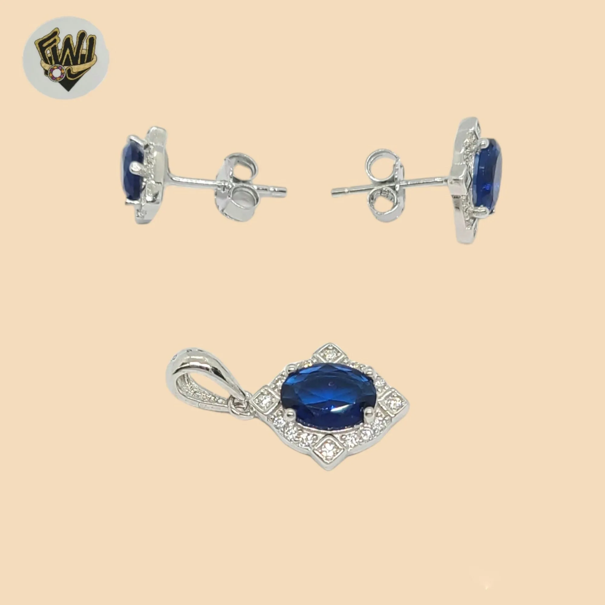 (2-6327) 925 Sterling Silver - Blue Zircon Set.