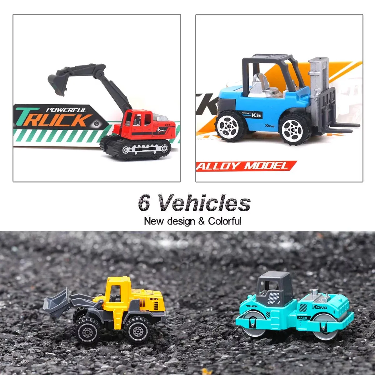 5Pcs Construction Truck Toys for 3-6 Years Boys, Excavator Toy Car Play Vehicles Set for Kids 3 4 5 6 Year Birthday Gift