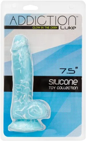 Addiction 100% Silicone Luke 7.5 inches Blue Glow In The Dark