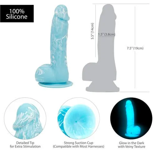 Addiction 100% Silicone Luke 7.5 inches Blue Glow In The Dark