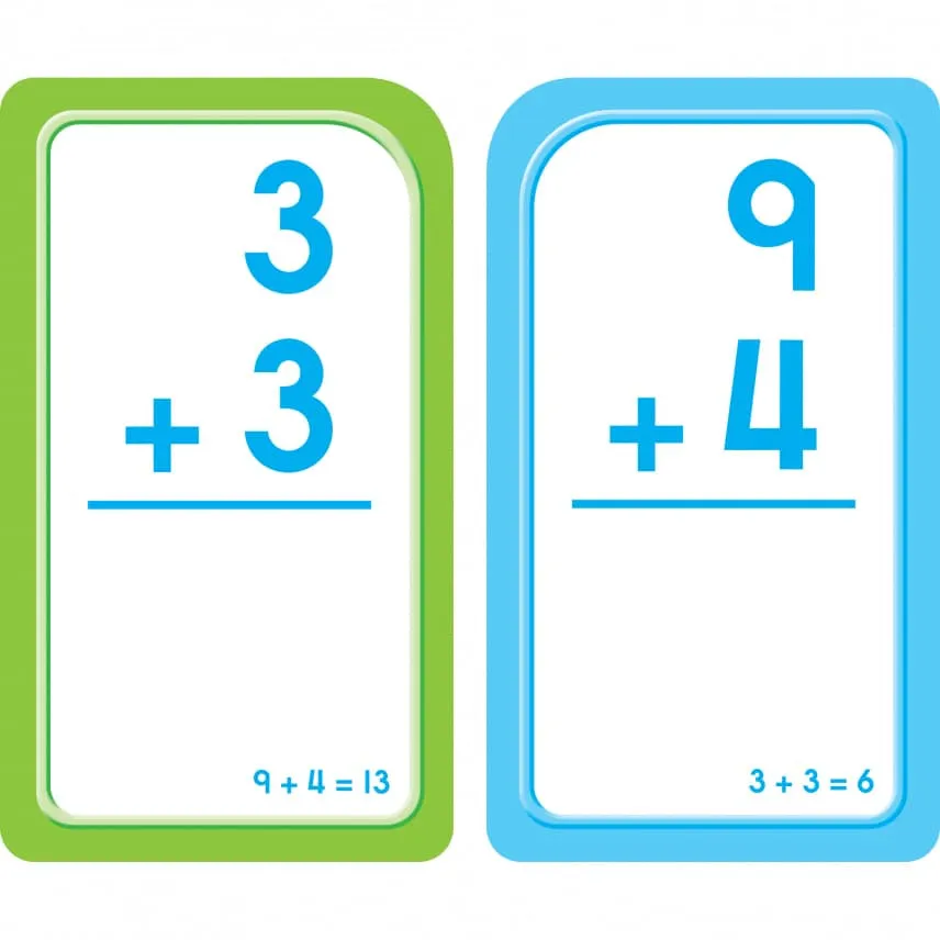 Addition 0-12 kids Education Flashcards - big, bold numbers on the flash cards