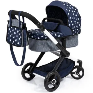 Bayer Design Combi Doll Pram Xeo, Blue & White Stars - Versatile Playset for Kids Ages 3 