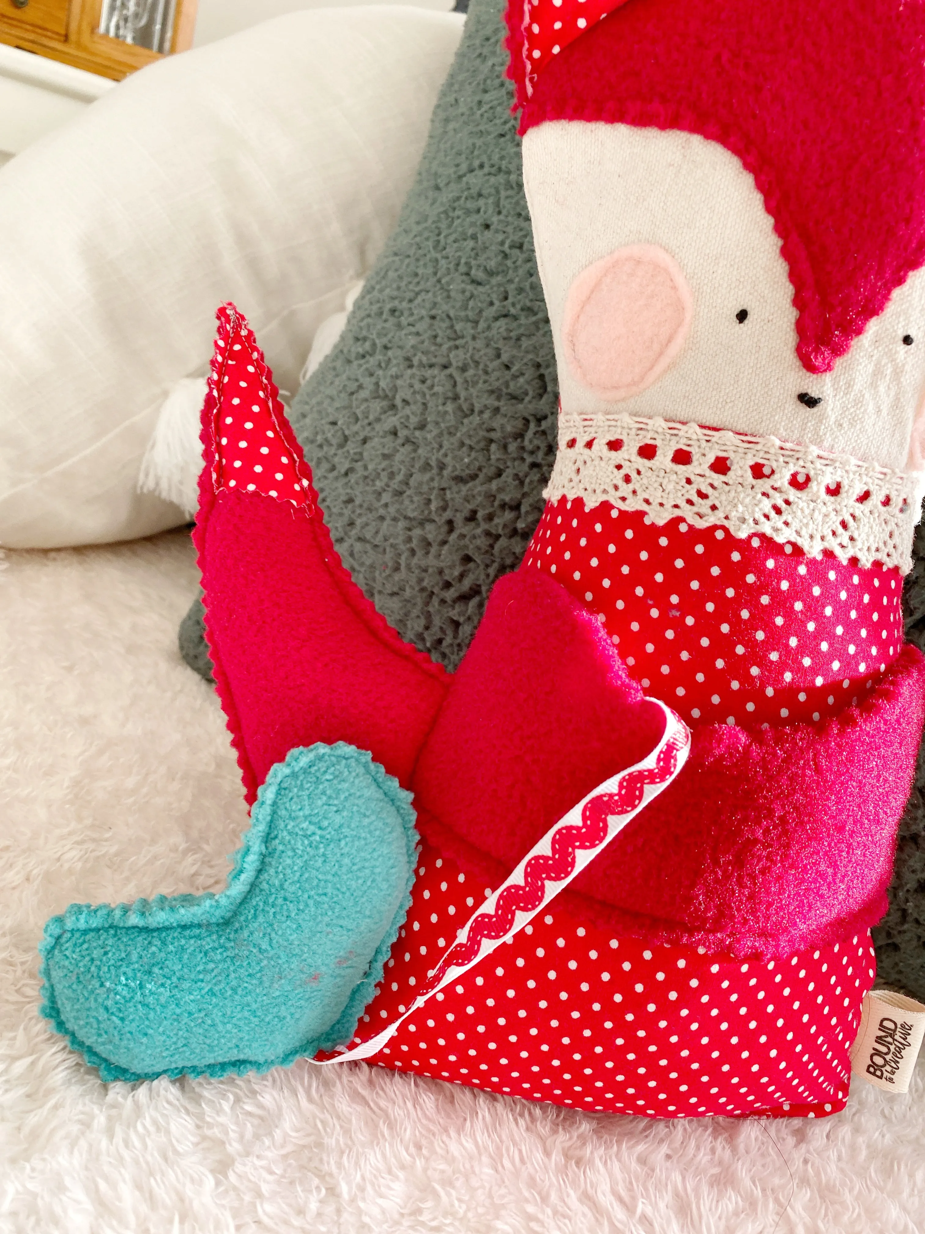 Creative Cuddles, Red Polka Dots Fox Animal for Kids, Children's Sensory Stuffed Animal, Upcycled Stuffed Fox for Kids