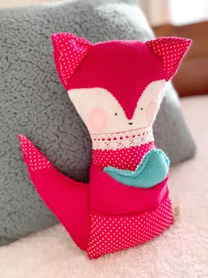 Creative Cuddles, Red Polka Dots Fox Animal for Kids, Children's Sensory Stuffed Animal, Upcycled Stuffed Fox for Kids
