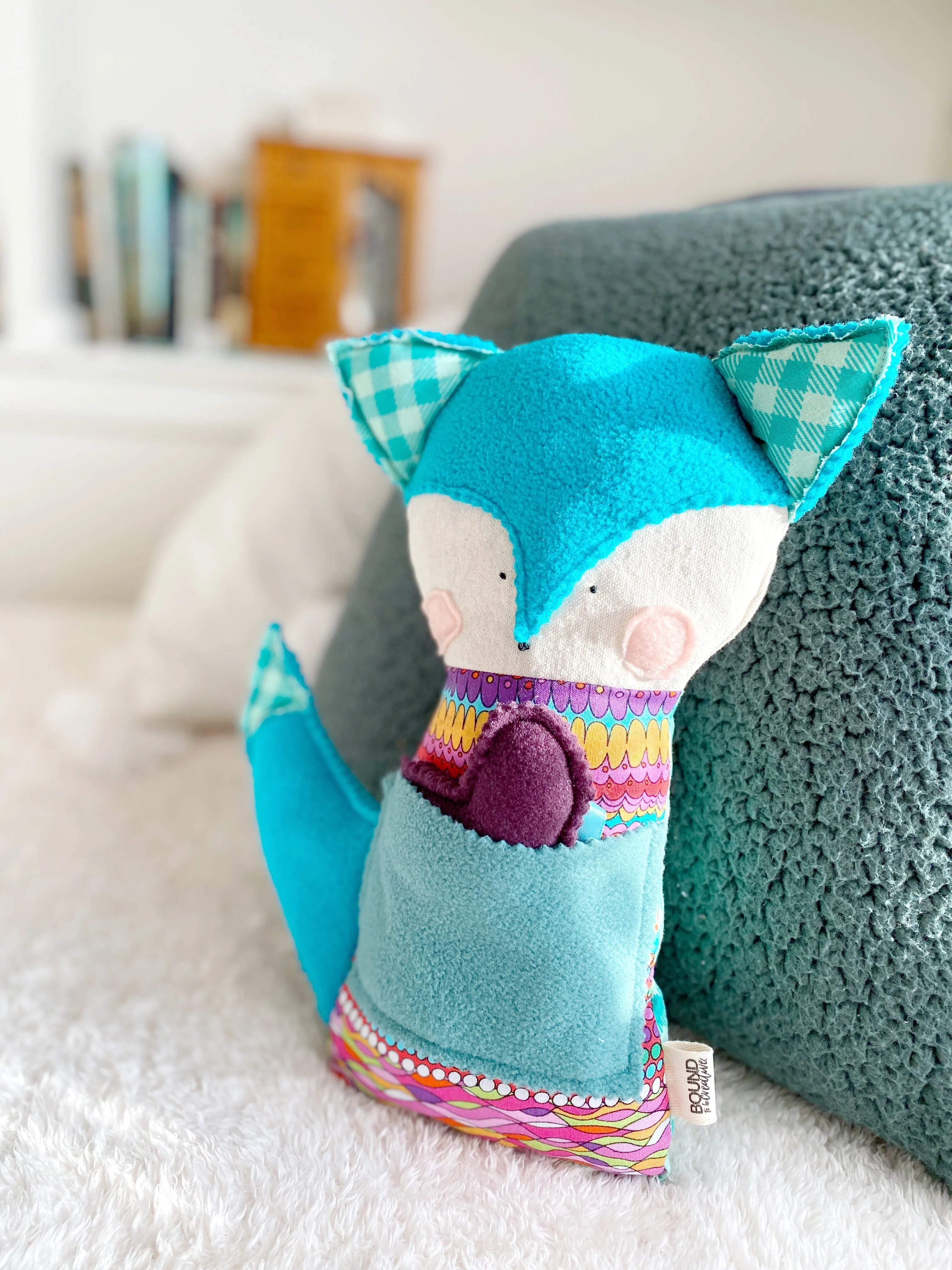 Creative Cuddles, Wavy Stripes Fox Animal for Kids, Children's Sensory Stuffed Animal, Upcycled Stuffed Fox for Kids