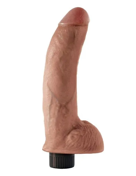 King Cock 9in Vibrating Tan With Balls