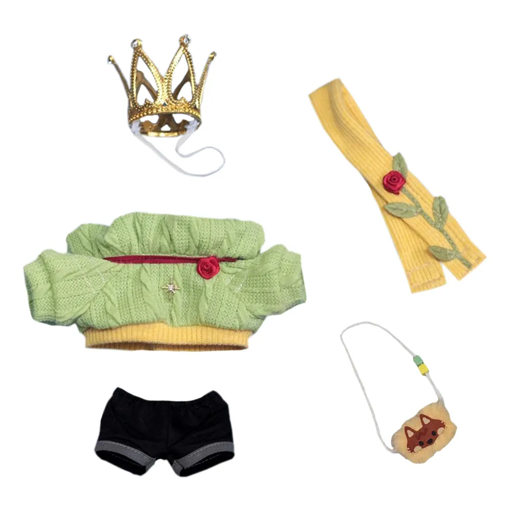 niannyyhouse 10cm 15cm 20cm Plush Doll Clothes Crown Green Sweater Shorts Scarf Backpack Stuffed Doll Dressup