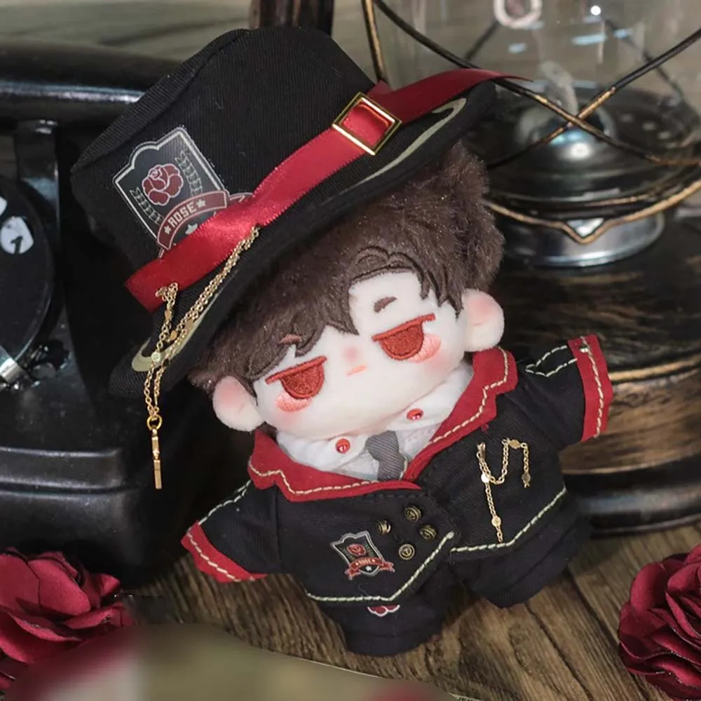 niannyyhouse 10cm Plush Doll Clothes Hat Tie Shirt Coat Strap Pants Red Black Uniform Outfit 4in Doll Dressup