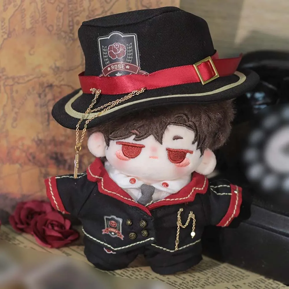 niannyyhouse 10cm Plush Doll Clothes Hat Tie Shirt Coat Strap Pants Red Black Uniform Outfit 4in Doll Dressup