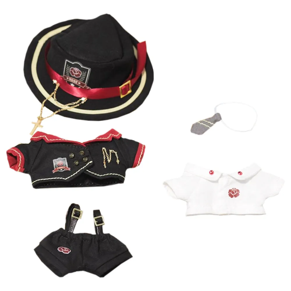 niannyyhouse 10cm Plush Doll Clothes Hat Tie Shirt Coat Strap Pants Red Black Uniform Outfit 4in Doll Dressup