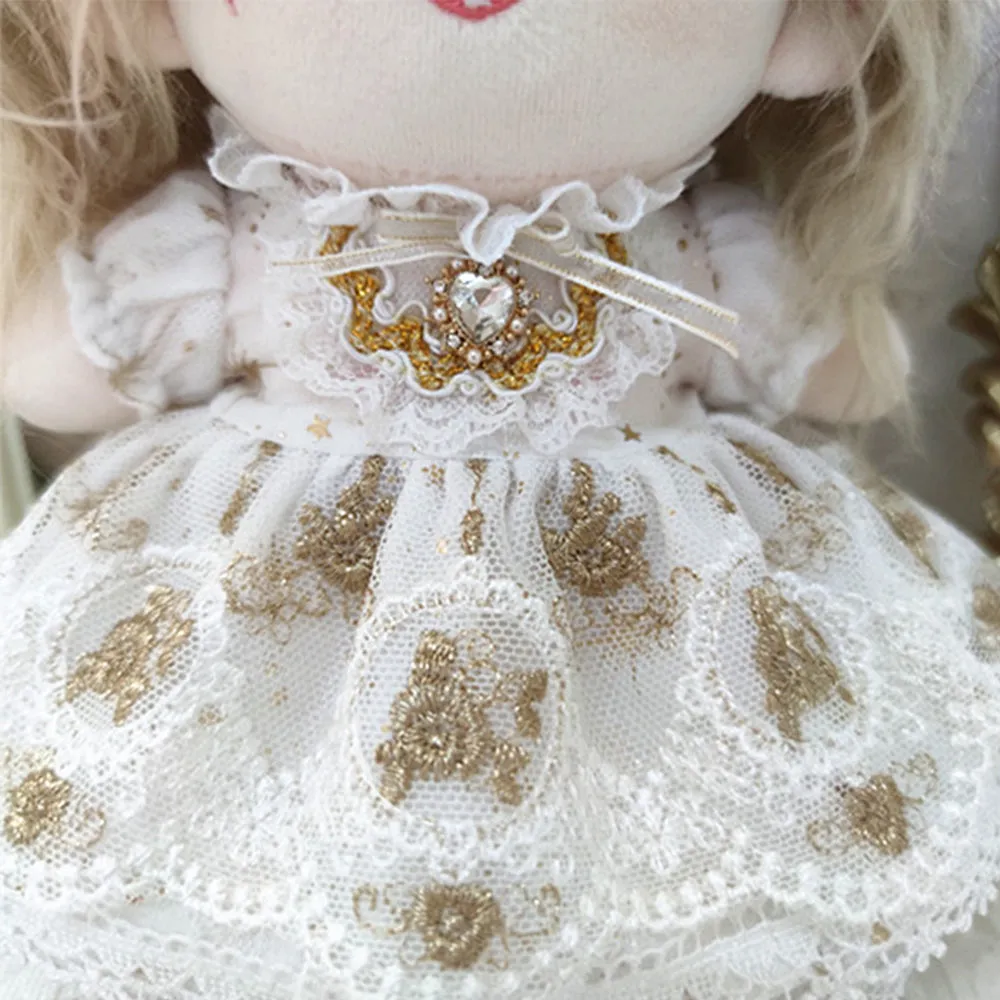 niannyyhouse 20cm Plush Doll Clothes Golden Lace Princess Dress Headdress Mesh Veil 8in Doll Clothing