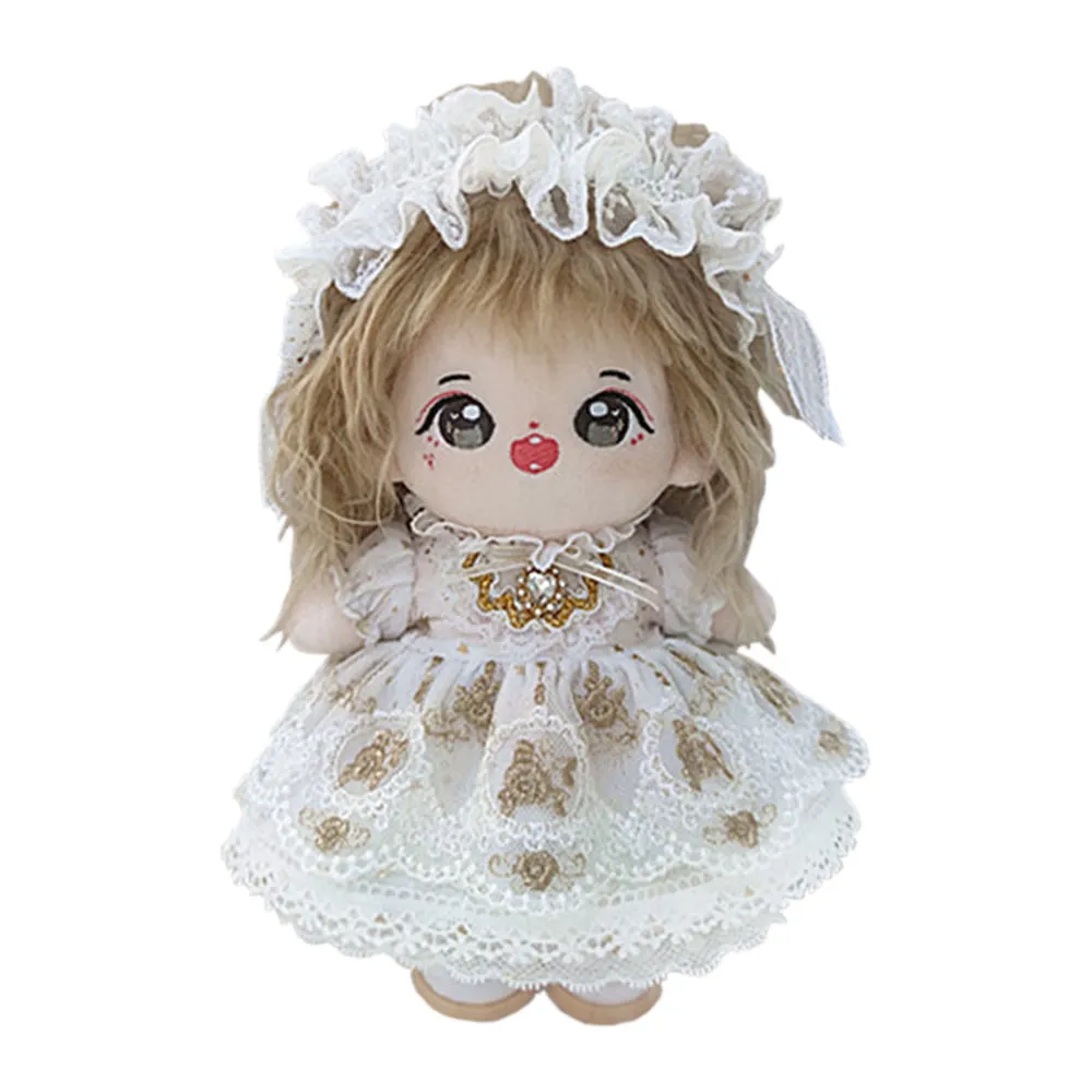 niannyyhouse 20cm Plush Doll Clothes Golden Lace Princess Dress Headdress Mesh Veil 8in Doll Clothing