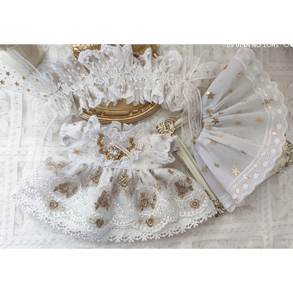 niannyyhouse 20cm Plush Doll Clothes Golden Lace Princess Dress Headdress Mesh Veil 8in Doll Clothing