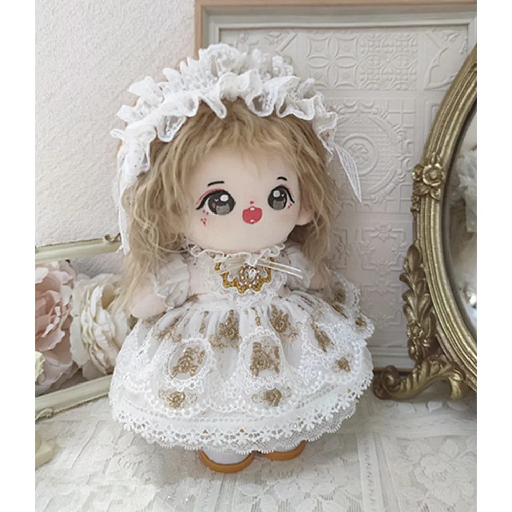 niannyyhouse 20cm Plush Doll Clothes Golden Lace Princess Dress Headdress Mesh Veil 8in Doll Clothing