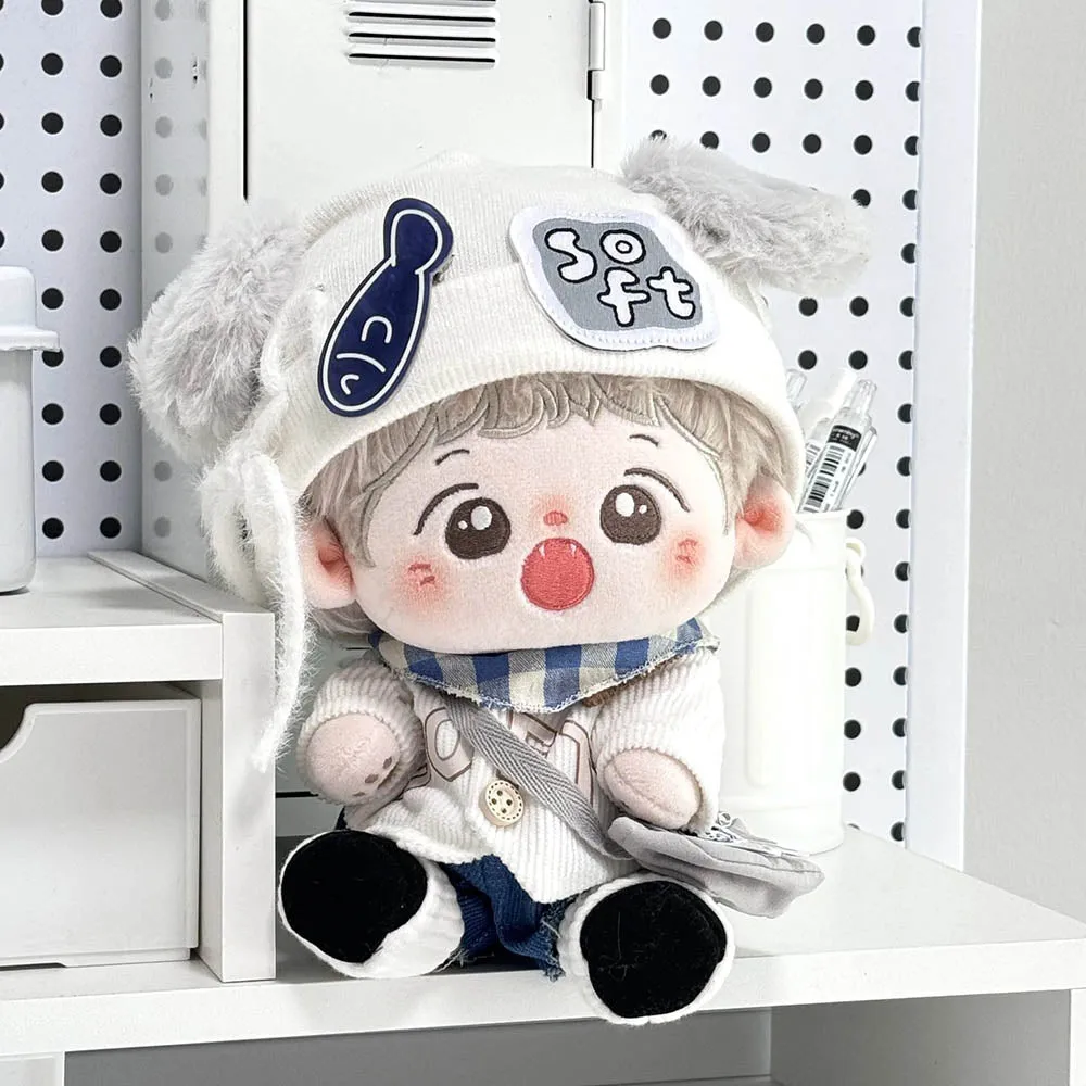 niannyyhouse 20cm Plush Doll Clothes Hat Scarf Coat Jeans Shoes Backpack Accessories Milk Dog Suit 8in Doll Dressup