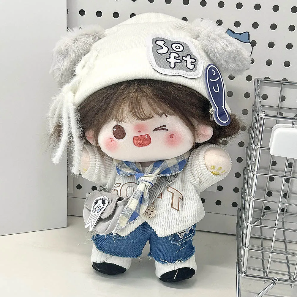 niannyyhouse 20cm Plush Doll Clothes Hat Scarf Coat Jeans Shoes Backpack Accessories Milk Dog Suit 8in Doll Dressup
