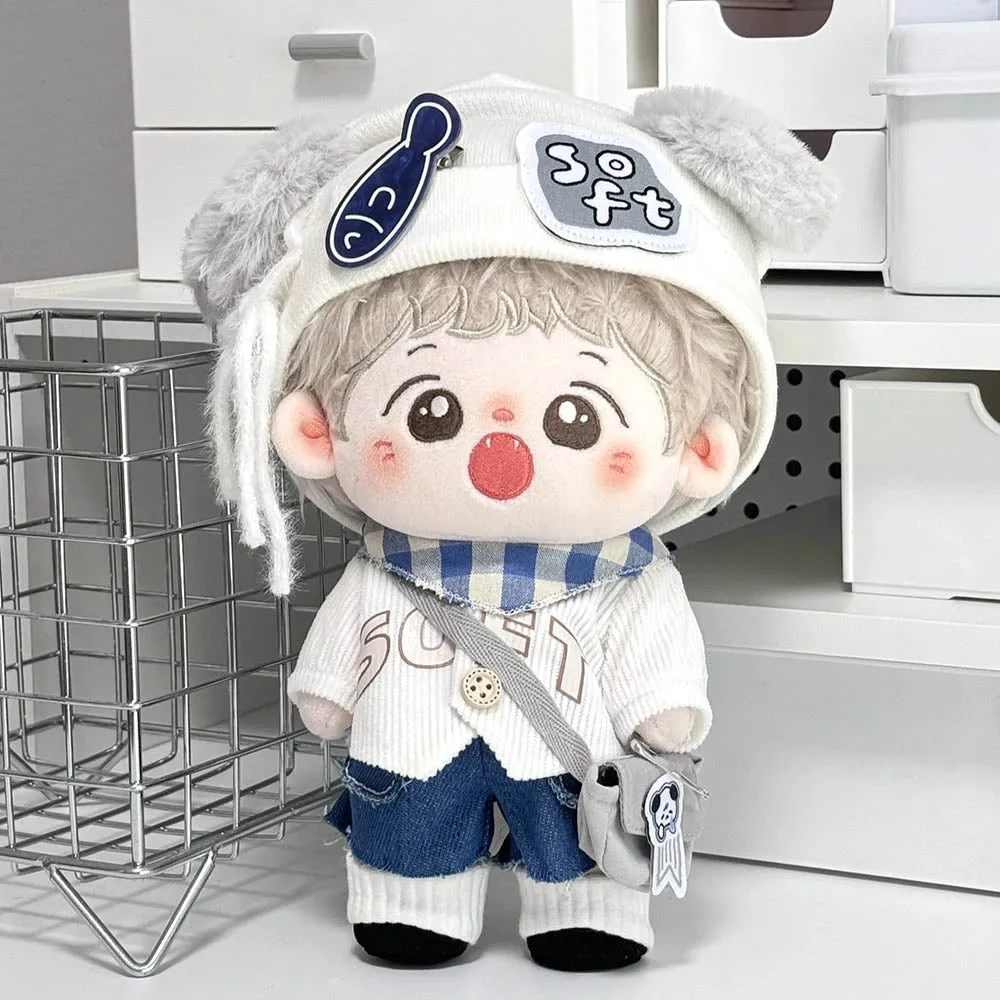 niannyyhouse 20cm Plush Doll Clothes Hat Scarf Coat Jeans Shoes Backpack Accessories Milk Dog Suit 8in Doll Dressup