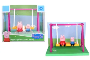 PEPPA PIG Playground Swing Themed Preschool Toy and George, Includes 2 poseable Figures, Playground Swing Accessory and Scene Cards, for Girls and Boys Ages 3 and up