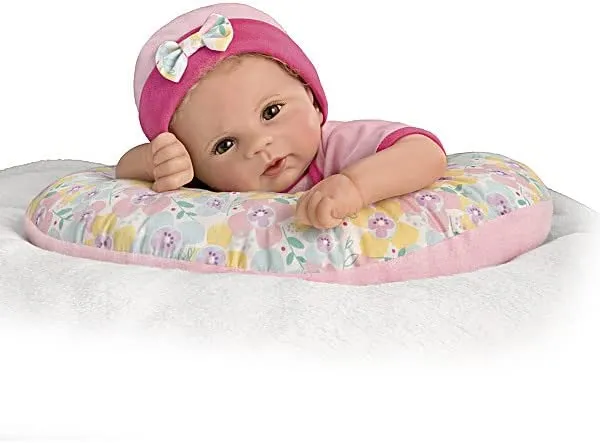 The Ashton - Drake Galleries Cuddle Cutie Lifelike So Truly Real® Baby Girl Doll and Pillow Set Weighted Fully Poseable with Soft RealTouch® Vinyl Skin by Master Doll Artist Violet Parker 17"-Inches