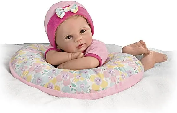 The Ashton - Drake Galleries Cuddle Cutie Lifelike So Truly Real® Baby Girl Doll and Pillow Set Weighted Fully Poseable with Soft RealTouch® Vinyl Skin by Master Doll Artist Violet Parker 17"-Inches