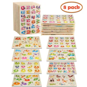 WHIZMAX 8pcs Children Wooden Peg Puzzles Board Toys