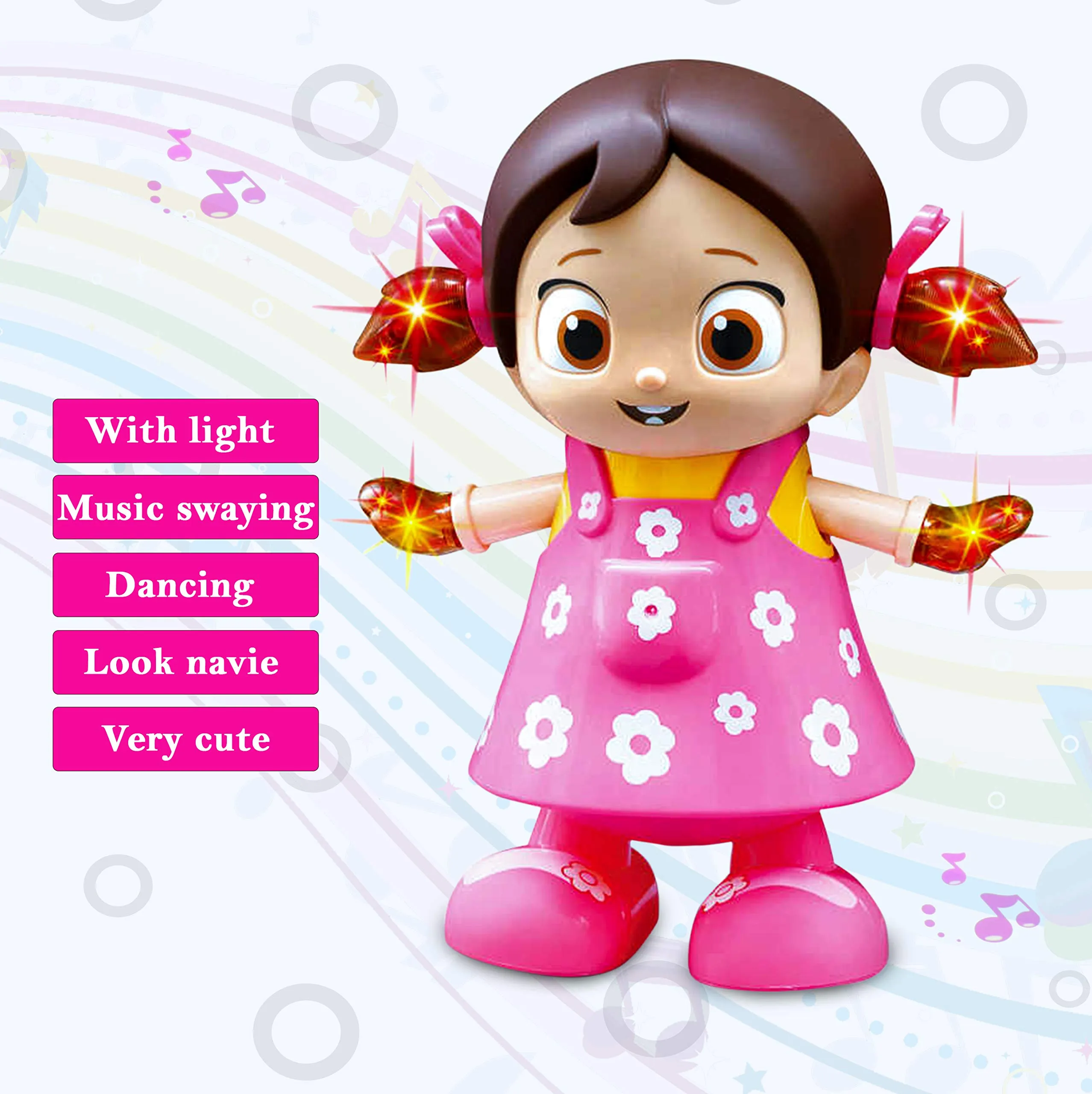 Zest 4 Toyz Musical Dancing And Singing Doll With Bump & Go Action Flashing Light & Music For Kid Early Learning Educational Musical Plastic Toy For Kids - Multicolor